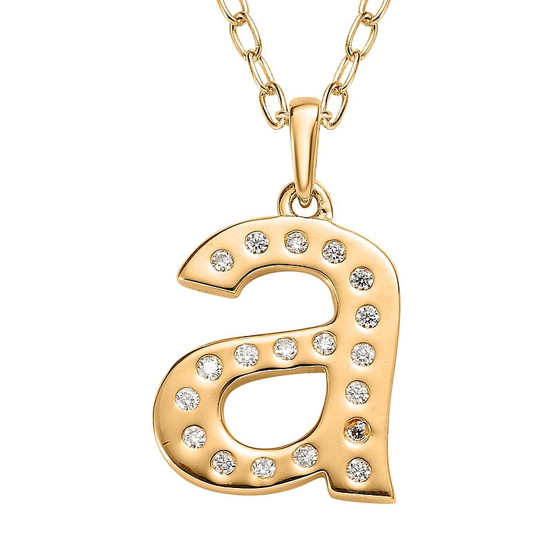 Moissanite Initial A Pendant with Cable Chain 20 Inches in Vermeil Yellow Gold Over Sterling Silver 0.25 ctw