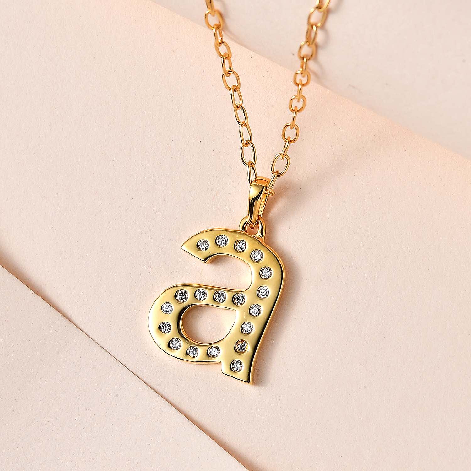 Moissanite Initial A Pendant with Cable Chain 20 Inches in Vermeil Yellow Gold Over Sterling Silver 0.25 ctw