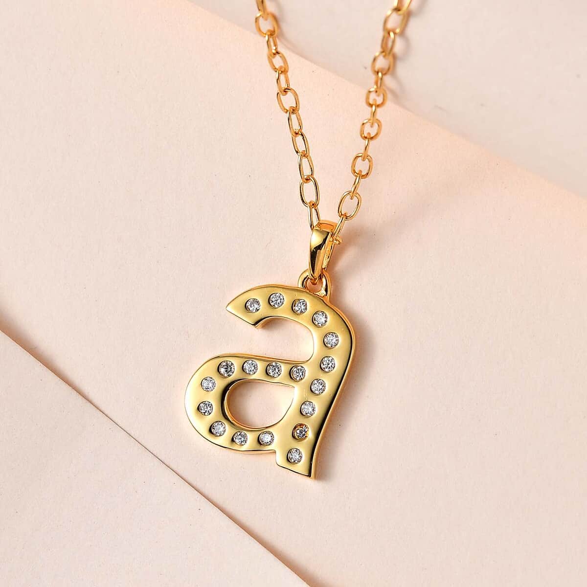 Moissanite Initial A Pendant with Cable Chain 20 Inches in Vermeil Yellow Gold Over Sterling Silver 0.25 ctw image number 1