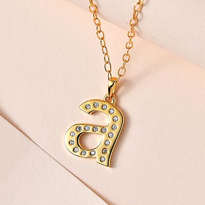 Moissanite Initial A Pendant with Cable Chain 20 Inches in Vermeil Yellow Gold Over Sterling Silver 0.25 ctw