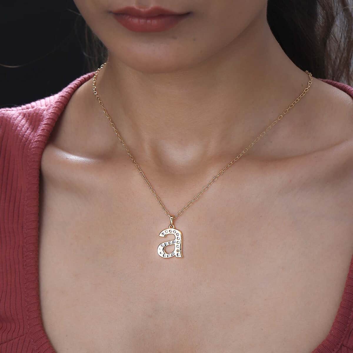 Moissanite Initial A Pendant with Cable Chain 20 Inches in Vermeil Yellow Gold Over Sterling Silver 0.25 ctw image number 2