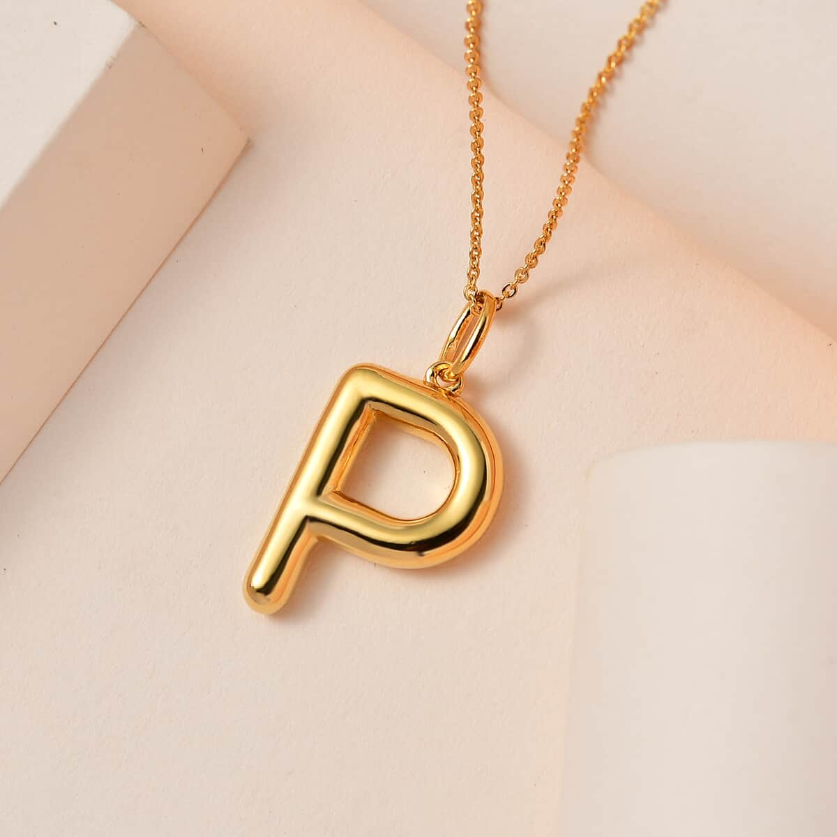 Vermeil YG Over Sterling Silver Initial P Pendant Necklace 20 Inches 6.75 Grams image number 1