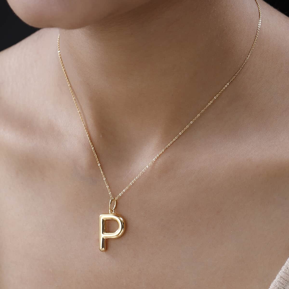 Vermeil YG Over Sterling Silver Initial P Pendant Necklace 20 Inches 6.75 Grams image number 2