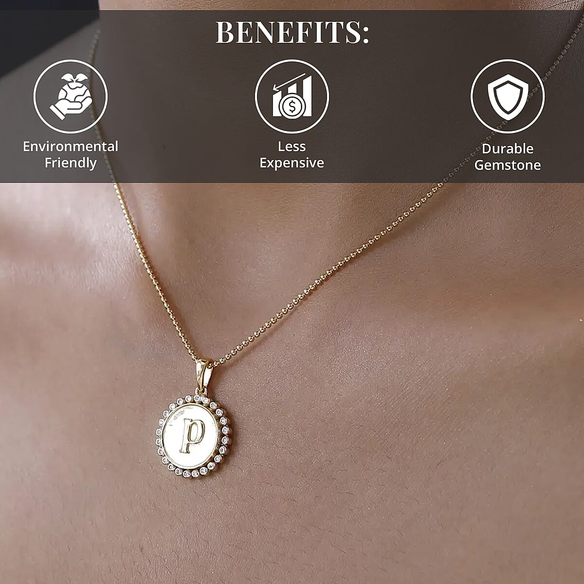 Buy Moissanite Medallion Coin Initial P Pendant Necklace 20 Inches in  Vermeil YG and Platinum Over Sterling Silver 0.10 ctw at ShopLC.