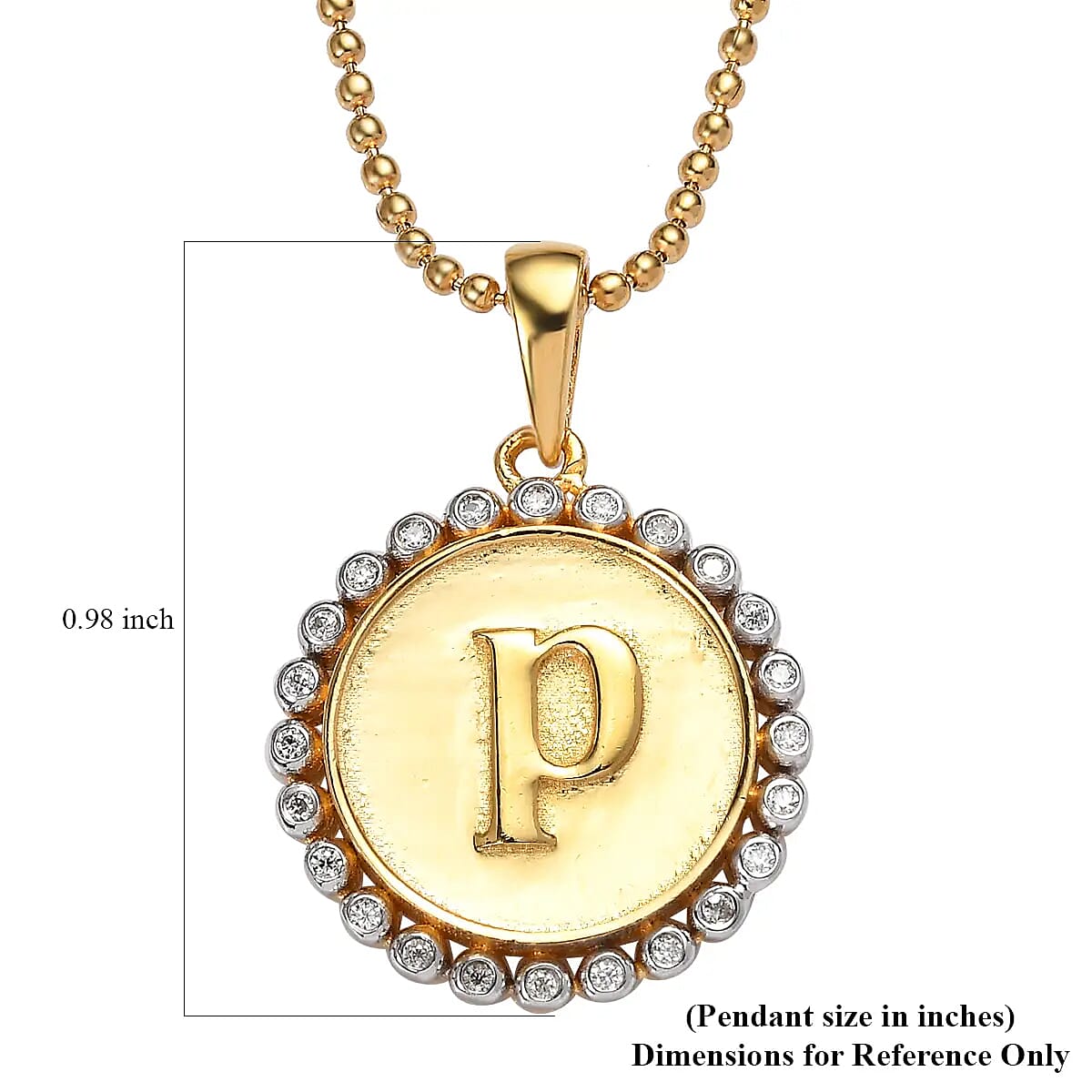 Buy Moissanite Medallion Coin Initial P Pendant Necklace 20 Inches in  Vermeil YG and Platinum Over Sterling Silver 0.10 ctw at ShopLC.