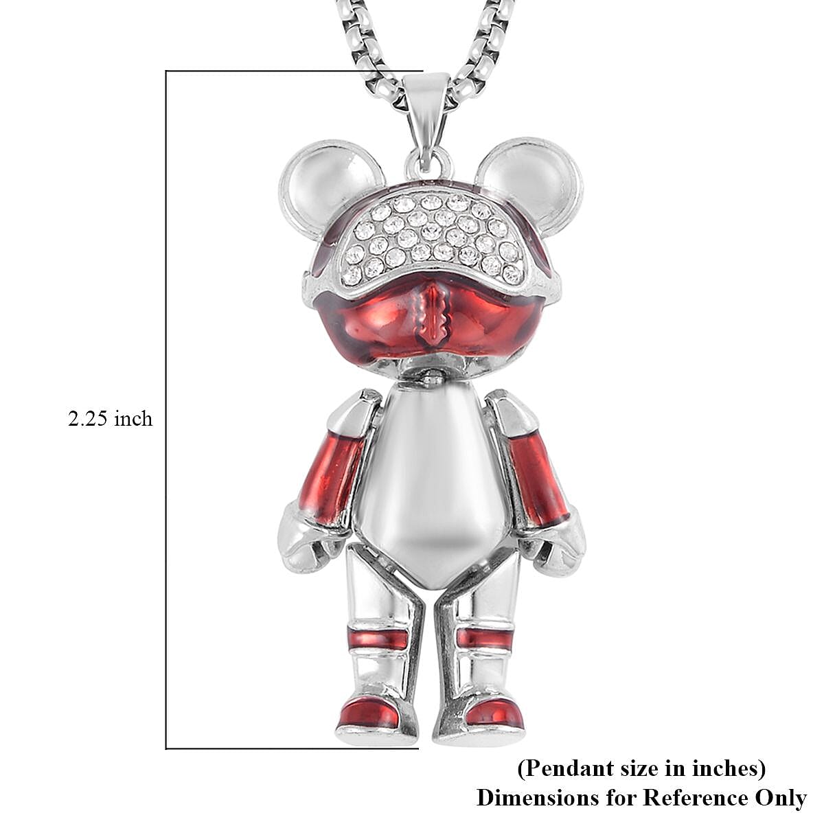 Austrian Crystal, Enameled Bear Pendant Necklace 28 Inches in Silvertone & Stainless Steel image number 4