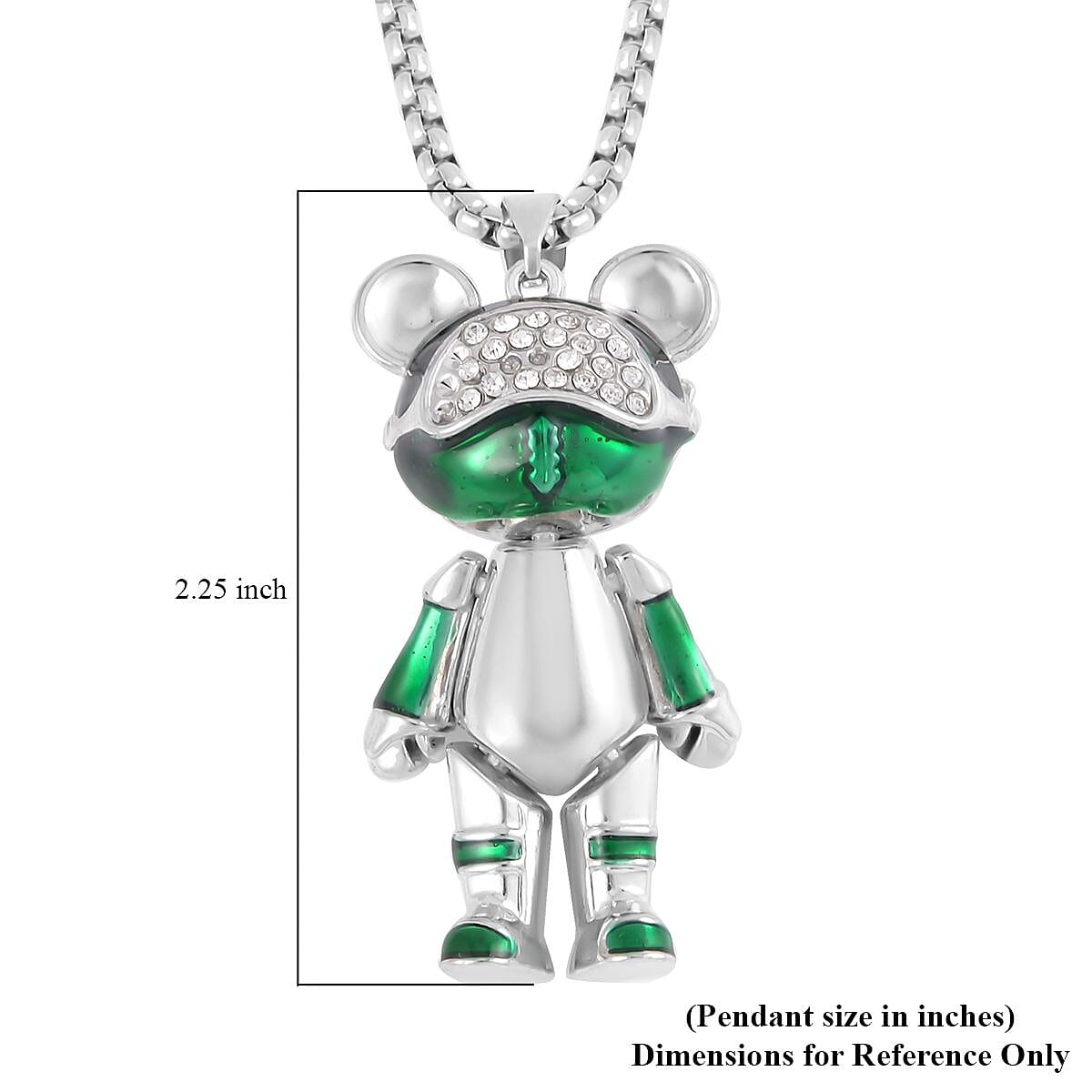 Austrian Crystal and Enameled Bear Pendant in Silvertone with Stainless Steel Necklace 28 Inche 