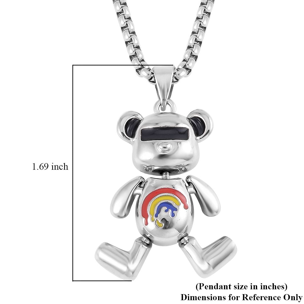 Enameled Bear Pendant in Silvertone with Stainless Steel Necklace 28 Inches