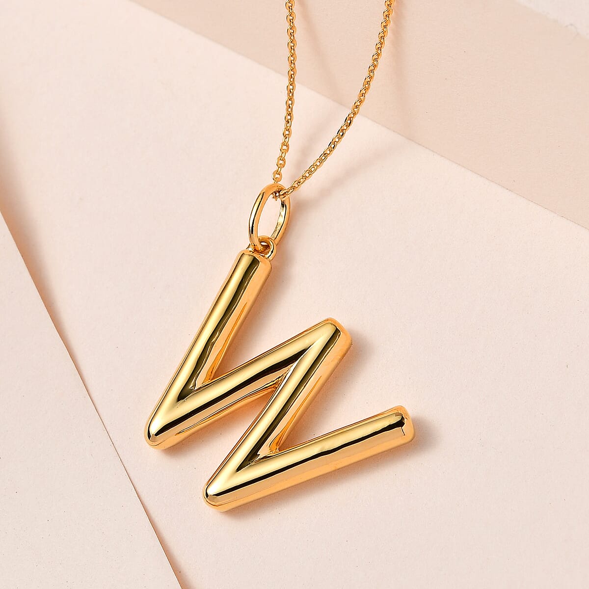 Vermeil Yellow Gold Over Sterling Silver Initial W Pendant Necklace 20 Inches 10.20 Grams image number 1