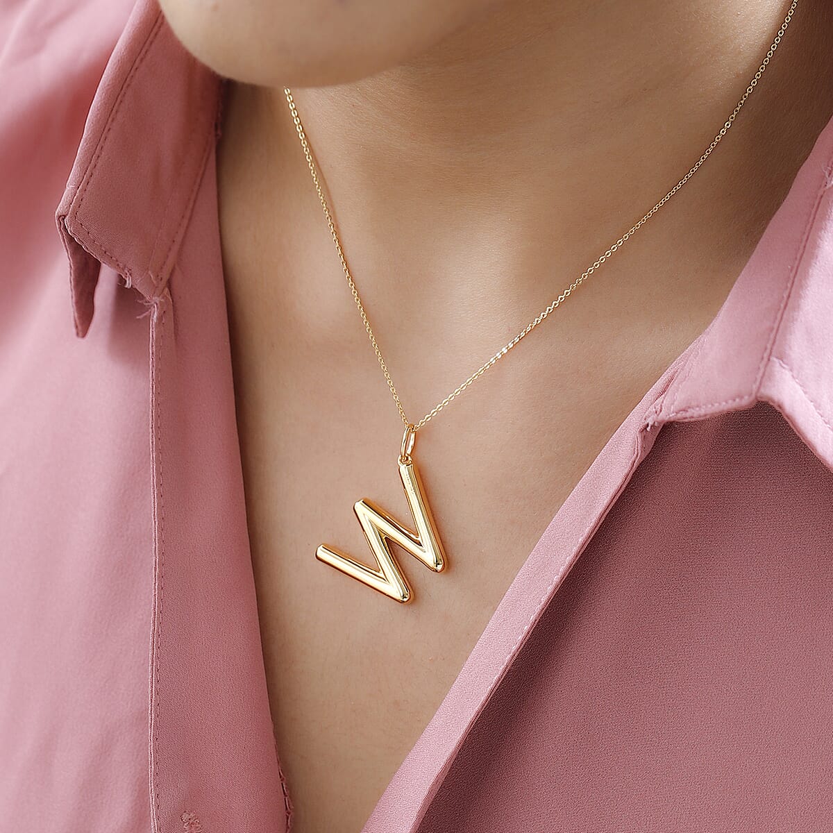 Vermeil Yellow Gold Over Sterling Silver Initial W Pendant Necklace 20 Inches 10.20 Grams image number 2