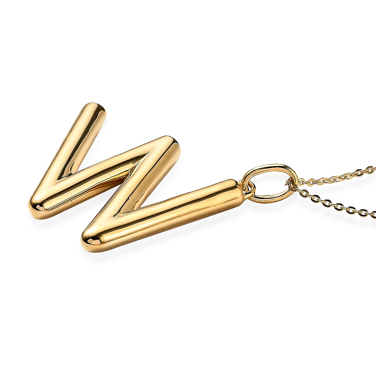 Vermeil Yellow Gold Over Sterling Silver Initial W Pendant Necklace 20 Inches 10.20 Grams image number 3