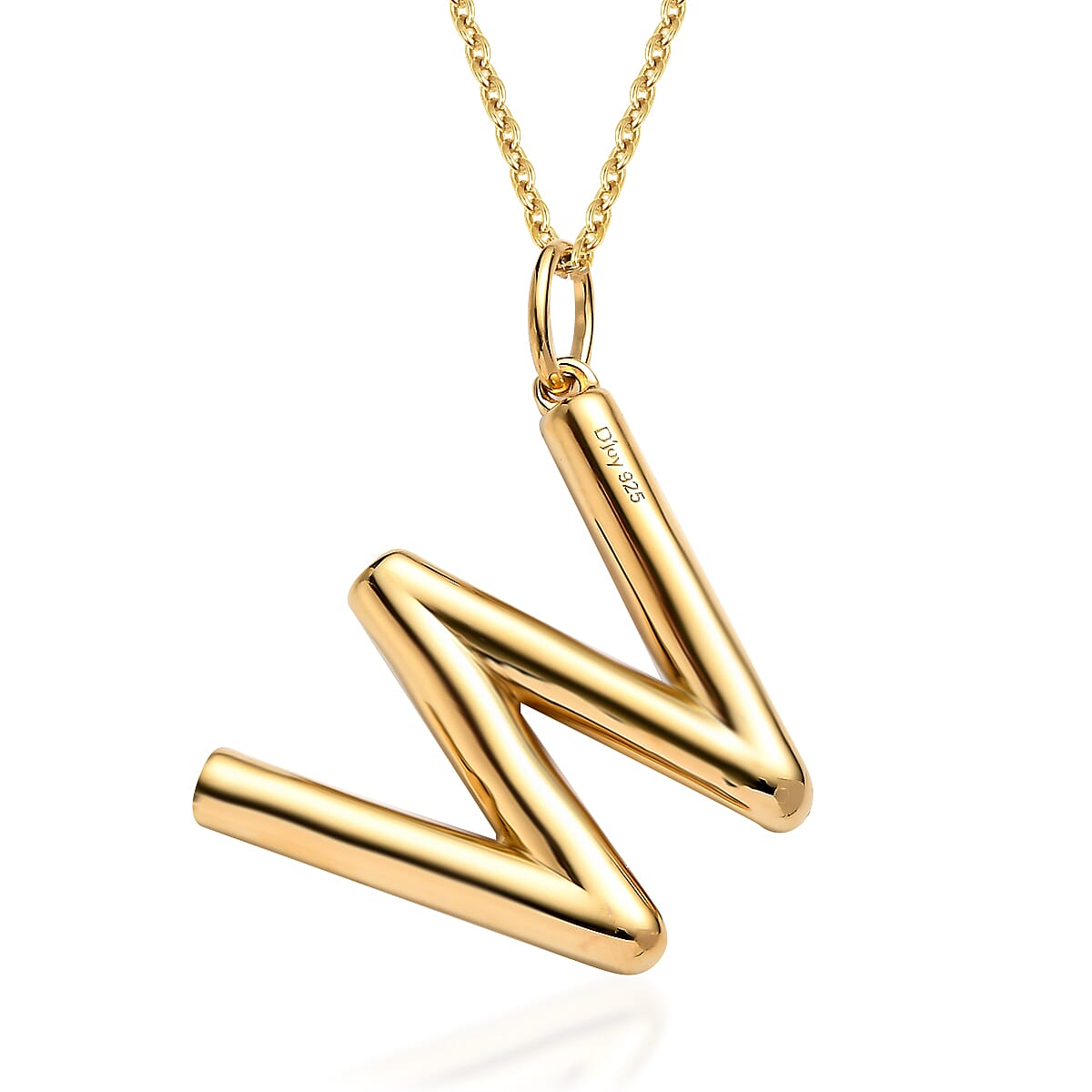 Vermeil Yellow Gold Over Sterling Silver Initial W Pendant Necklace 20 Inches 10.20 Grams image number 4