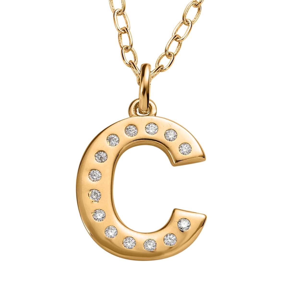 Moissanite Initial C Pendant with Cable Chain 20 Inches in Vermeil Yellow Gold Over Sterling Silver 0.20 ctw image number 0