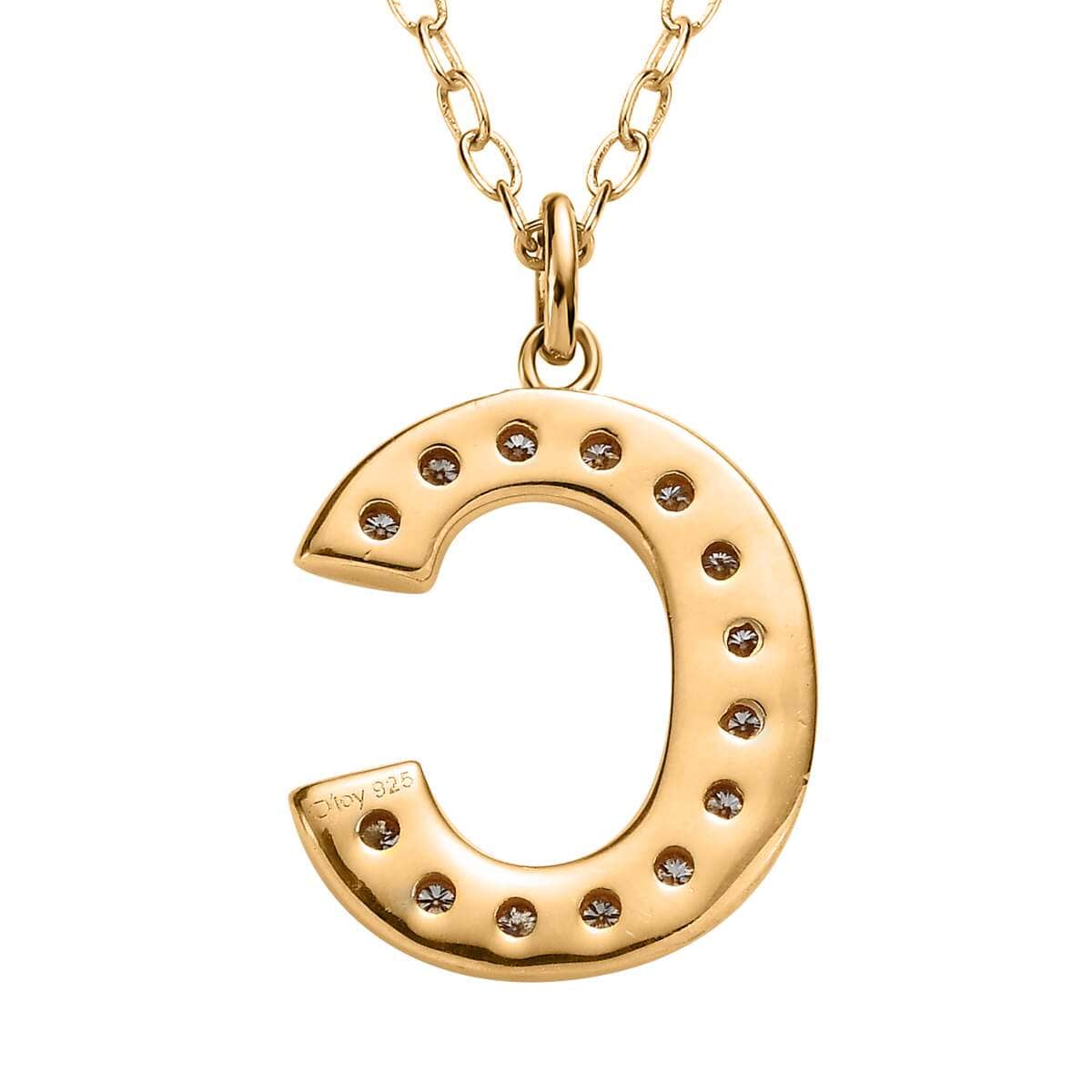 Moissanite Initial C Pendant with Cable Chain 20 Inches in Vermeil Yellow Gold Over Sterling Silver 0.20 ctw image number 4
