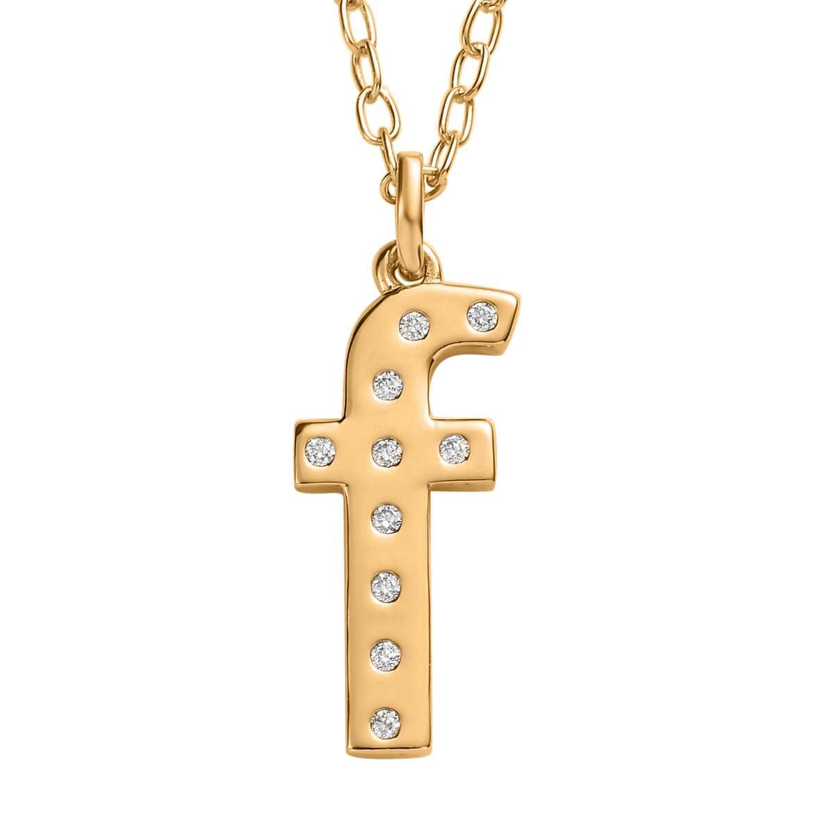 Moissanite Initial F Pendant with Cable Chain 20 Inches in Vermeil Yellow Gold Over Sterling Silver 0.15 ctw image number 0