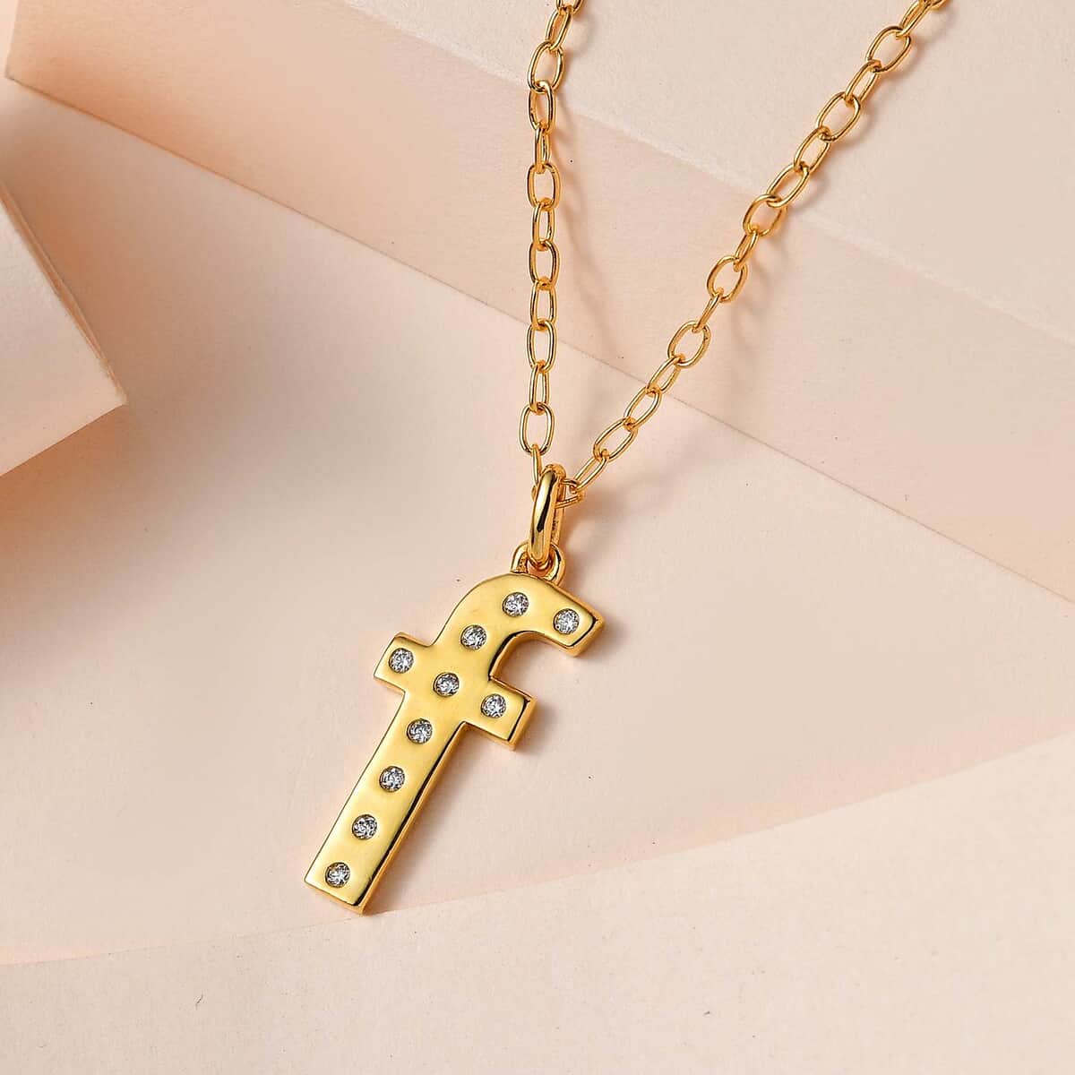 Moissanite Initial F Pendant with Cable Chain 20 Inches in Vermeil Yellow Gold Over Sterling Silver 0.15 ctw image number 1