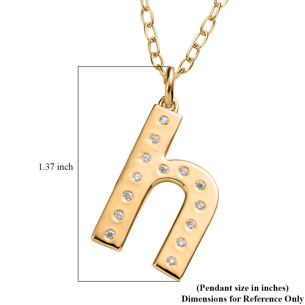 Moissanite Initial H Pendant with Cable Chain 20 Inches in Vermeil Yellow Gold Over Sterling Silver 0.25 ctw image number 5