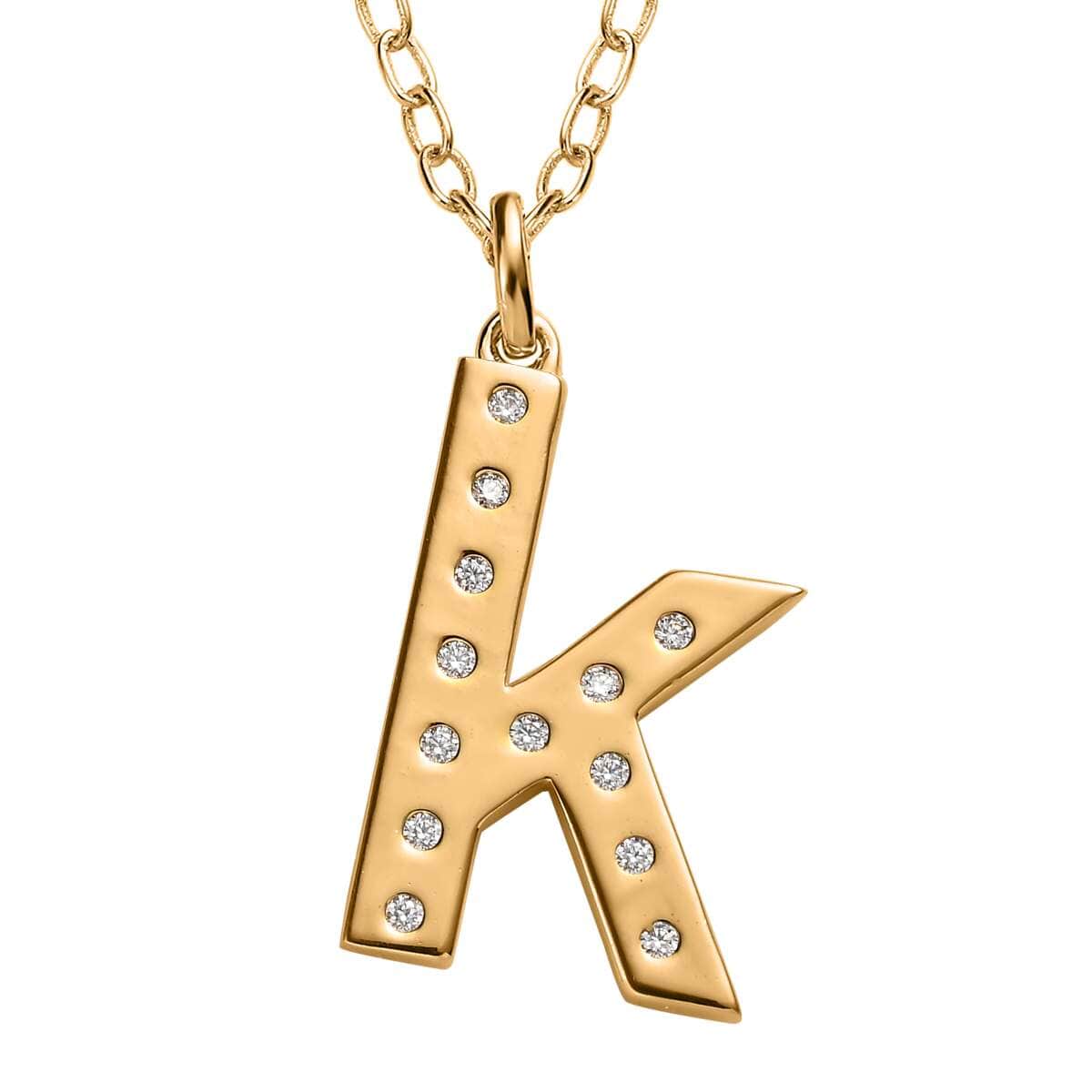 Moissanite Initial K Pendant with Cable Chain 20 Inches in Vermeil Yellow Gold Over Sterling Silver 0.20 ctw image number 0