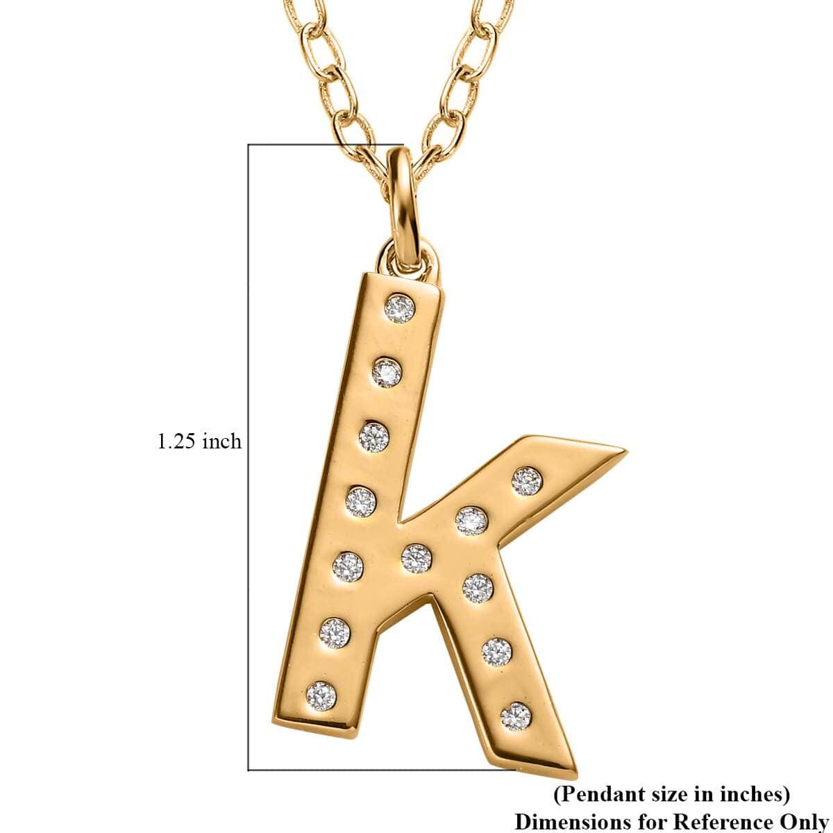 Moissanite Initial K Pendant with Cable Chain 20 Inches in Vermeil Yellow Gold Over Sterling Silver 0.20 ctw image number 5