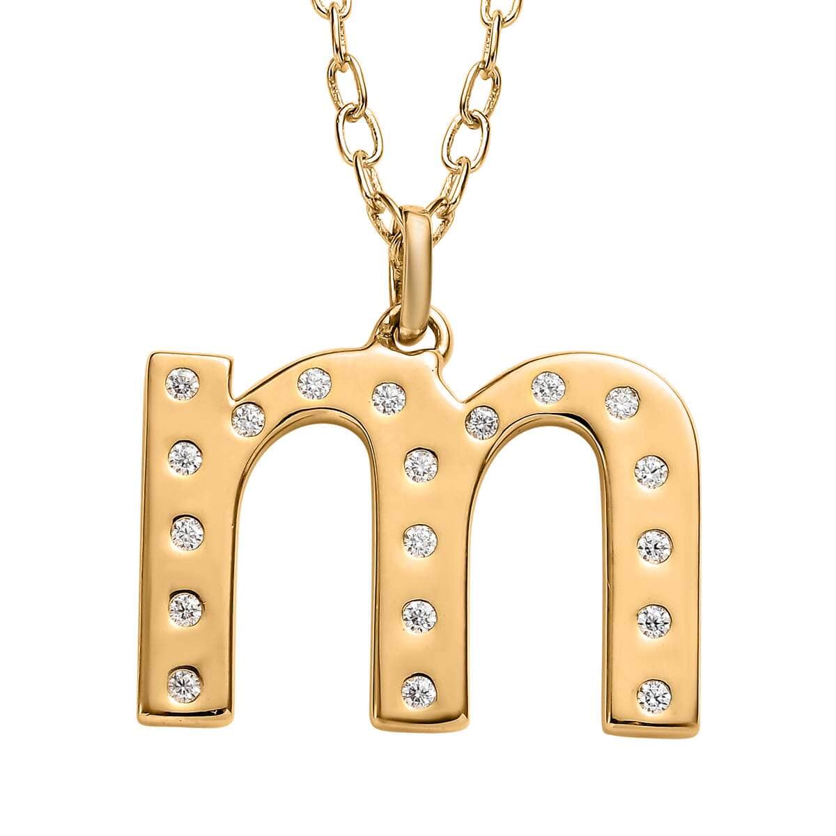 Moissanite Initial M Pendant with Cable Chain 20 Inches in Vermeil Yellow Gold Over Sterling Silver 0.25 ctw image number 0