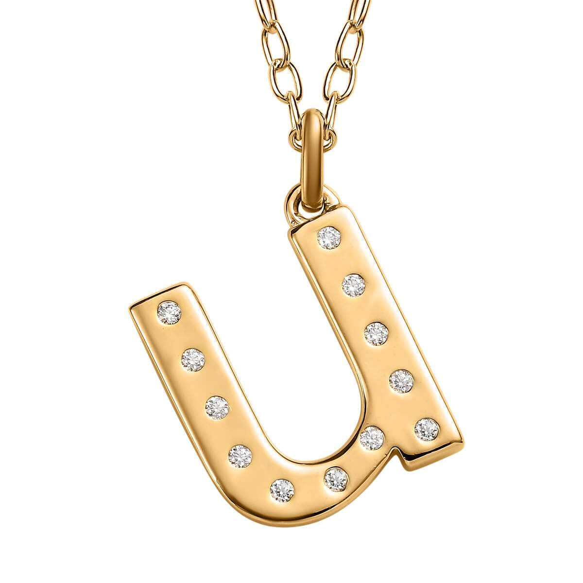 Moissanite Initial N Pendant with Cable Chain 20 Inches in Vermeil Yellow Gold Over Sterling Silver 0.15 ctw image number 0