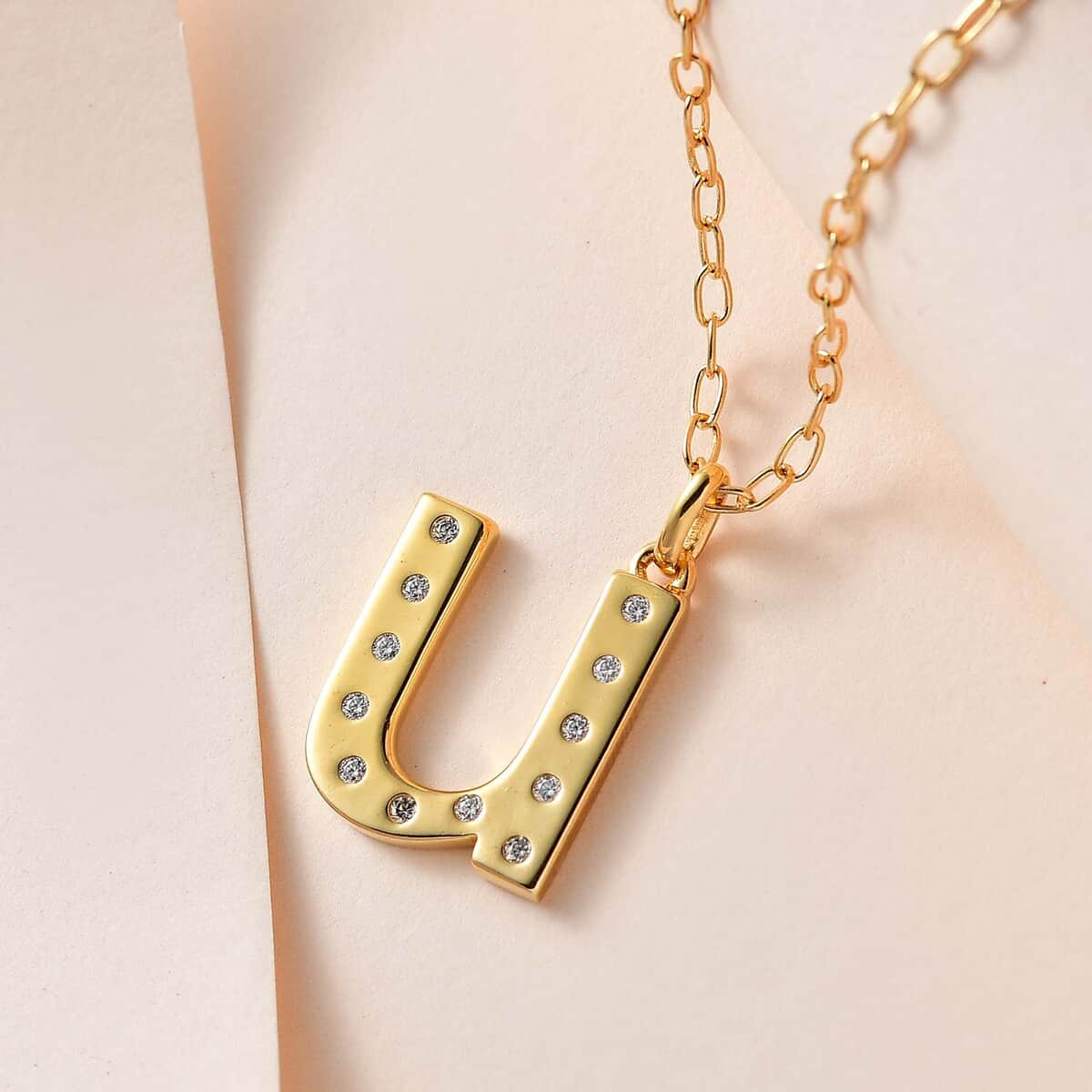 Moissanite Initial N Pendant with Cable Chain 20 Inches in Vermeil Yellow Gold Over Sterling Silver 0.15 ctw image number 1