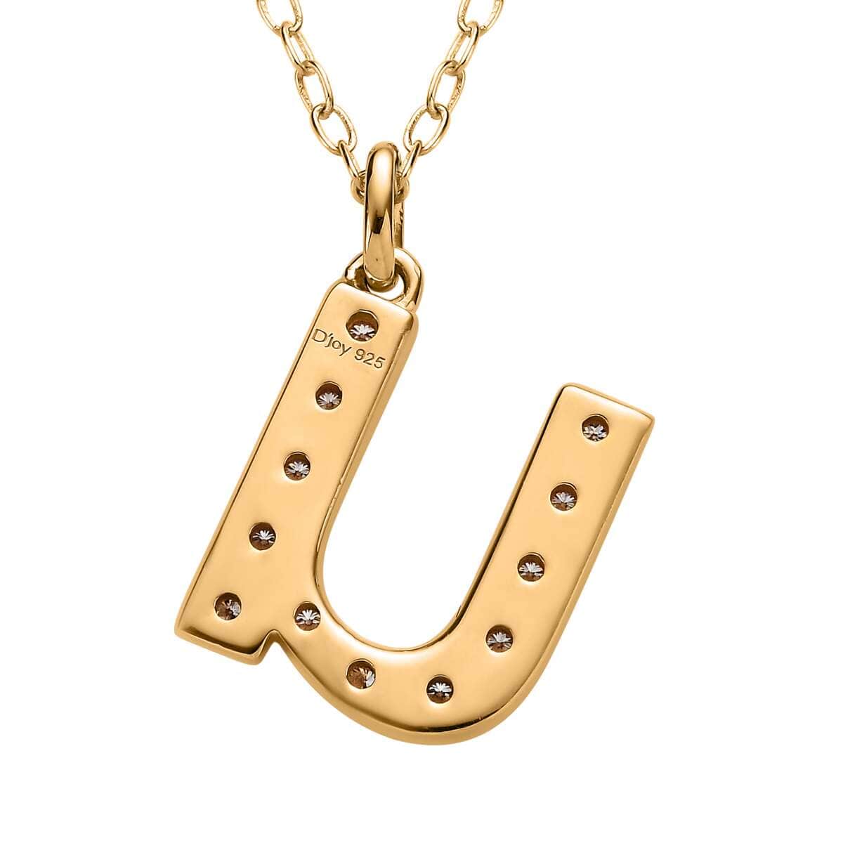 Moissanite Initial N Pendant with Cable Chain 20 Inches in Vermeil Yellow Gold Over Sterling Silver 0.15 ctw image number 4