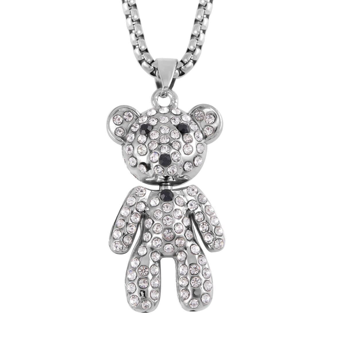 Black and White Austrian Crystal Bear Pendant in Silvertone with Stainless Steel Necklace 28 Inches image number 0