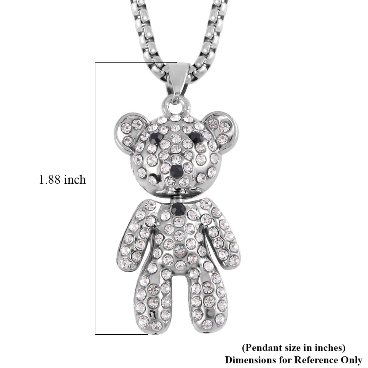 Black and White Austrian Crystal Bear Pendant in Silvertone with Stainless Steel Necklace 28 Inches image number 4