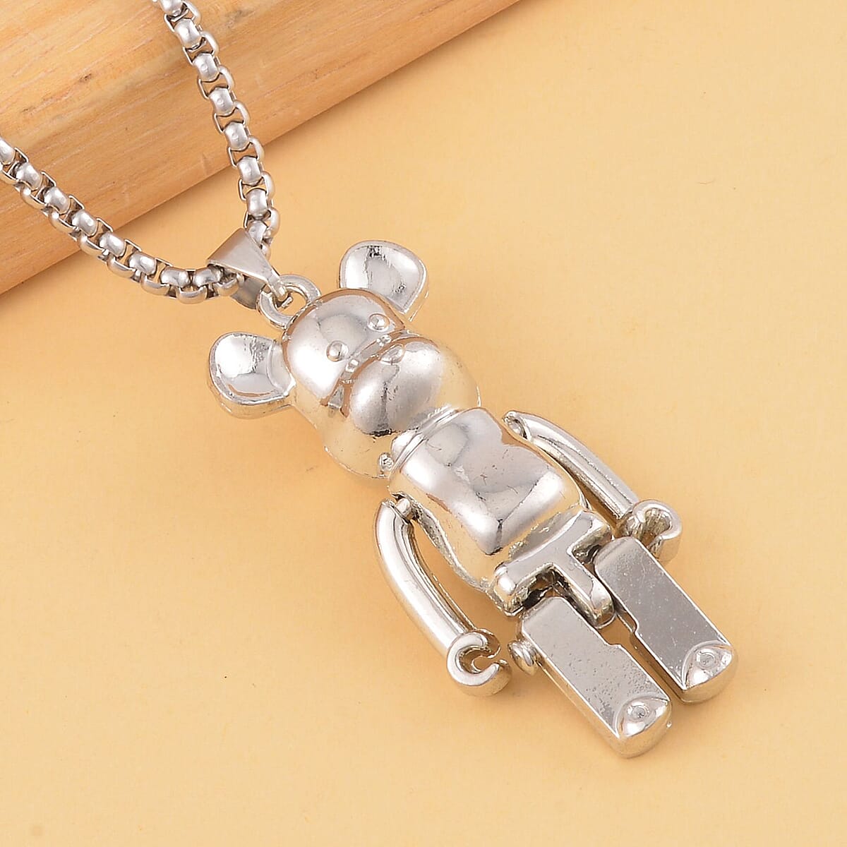 Bear Pendant in Silvertone with Stainless Steel Necklace 28 Inches image number 1