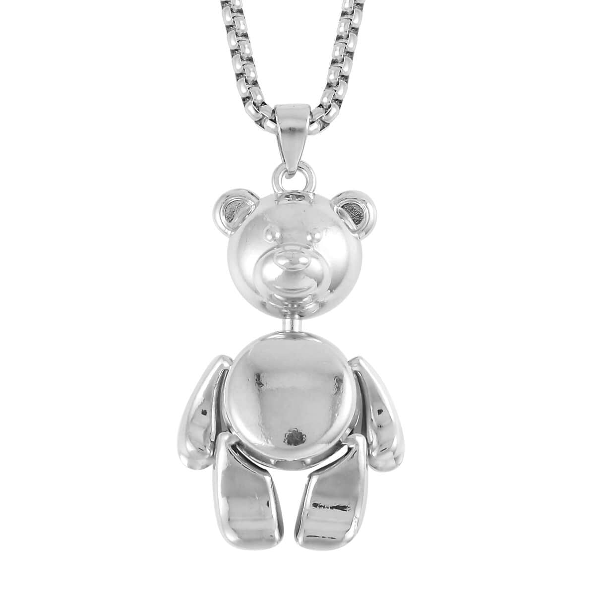 Bear Pendant in Silvertone with Stainless Steel Necklace 28 Inches image number 0