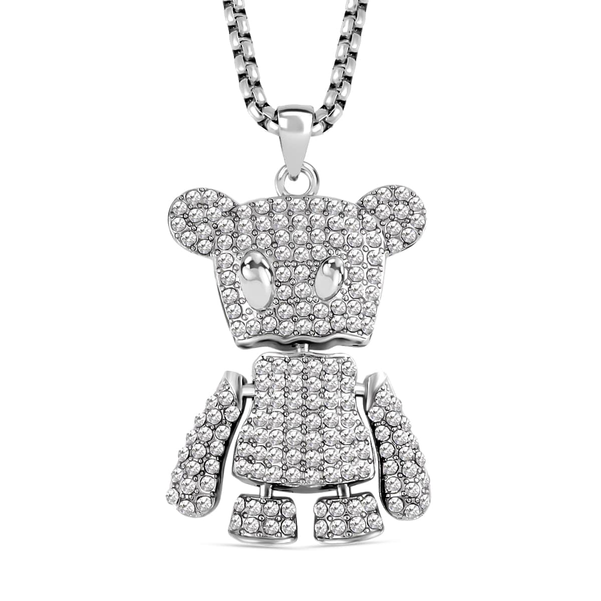 Austrian Crystal Bear Pendant in Silvertone with Stainless Steel Necklace 28 Inches image number 0