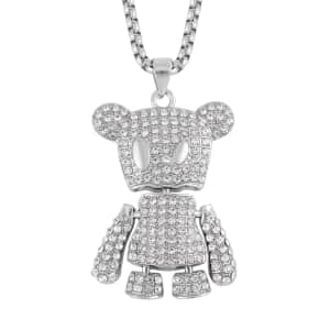 Austrian Crystal Bear Pendant in Silvertone with Stainless Steel Necklace 28 Inches