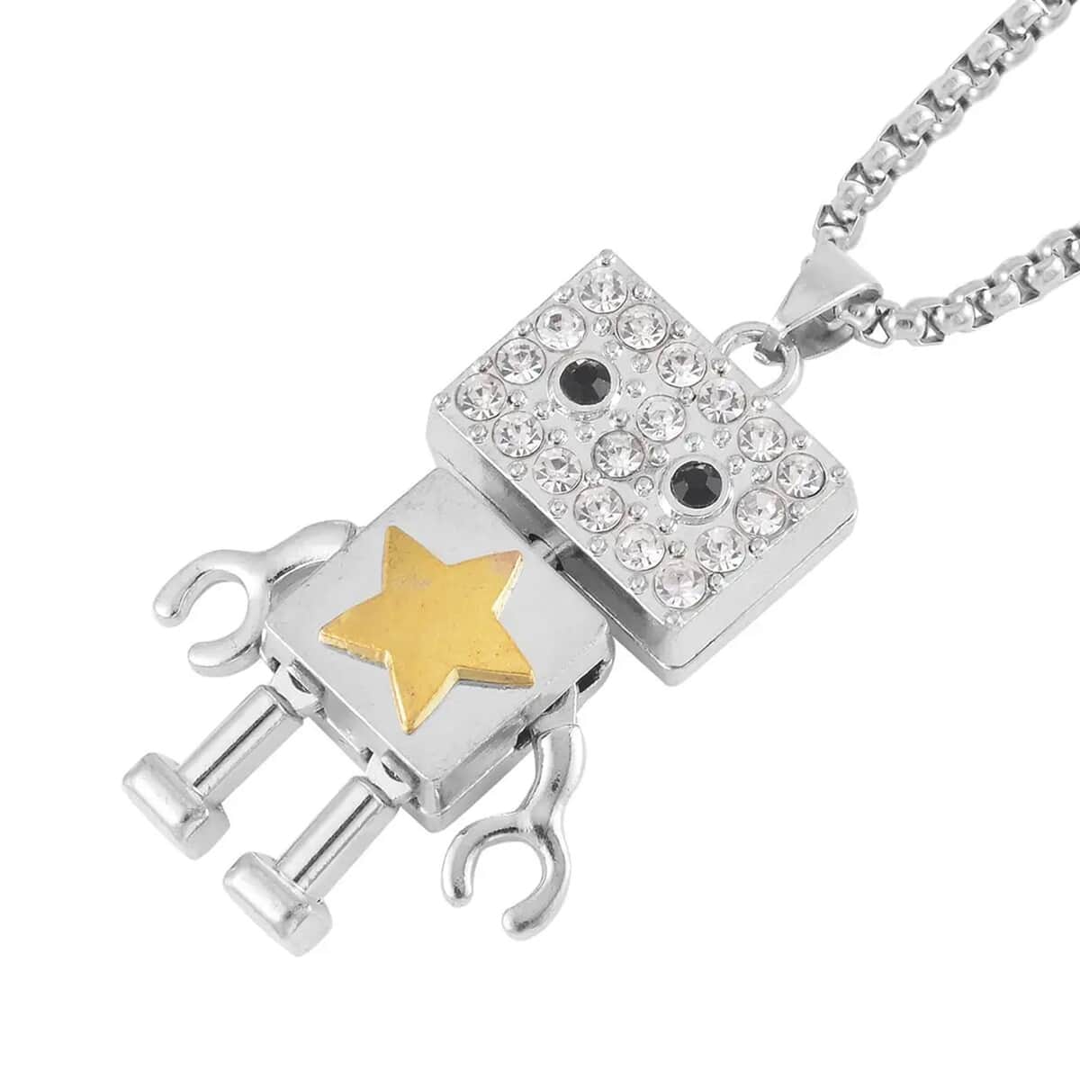 White and Black Austrian Crystal Robot Pendant in Dualtone with Stainless Steel Necklace 28 Inches image number 7