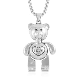 Bear Pendant in Silvertone with Stainless Steel Necklace 28 Inches