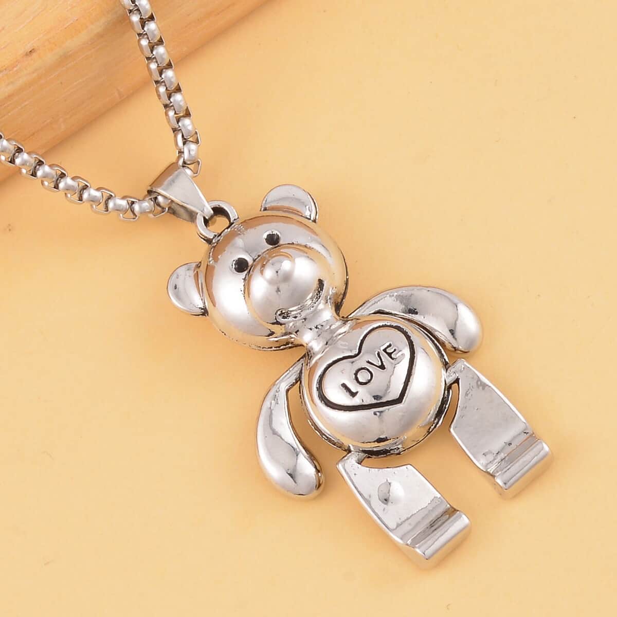 Bear Pendant in Silvertone with Stainless Steel Necklace 28 Inches image number 1