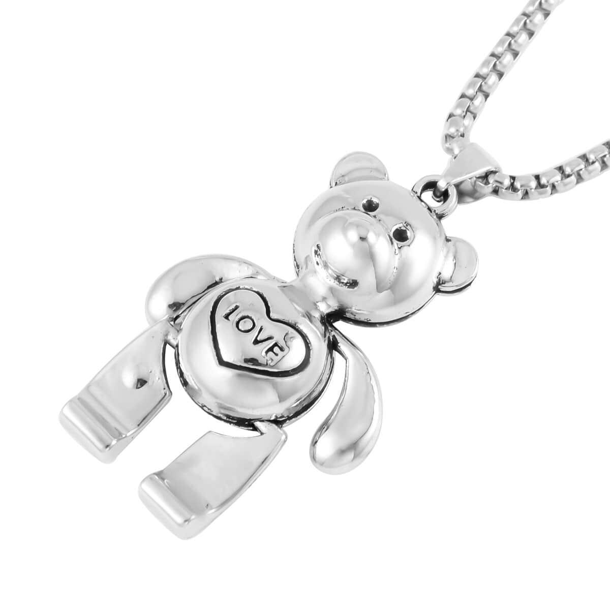 Bear Pendant in Silvertone with Stainless Steel Necklace 28 Inches image number 2