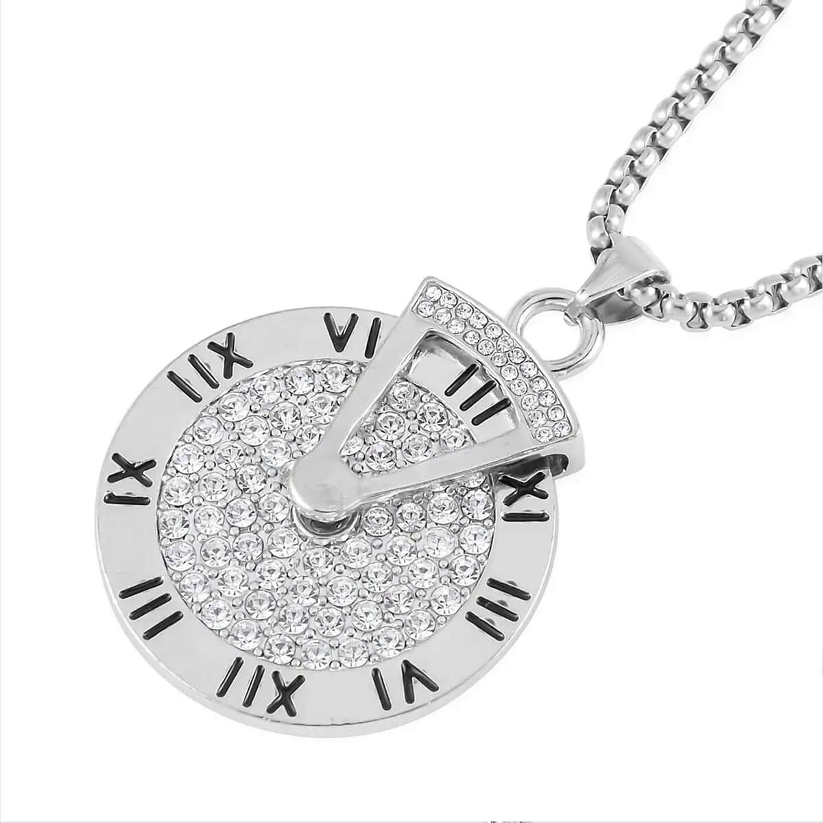 Austrian Crystal Clock Pendant in Silvertone with Stainless Steel Necklace 28 Inches image number 7