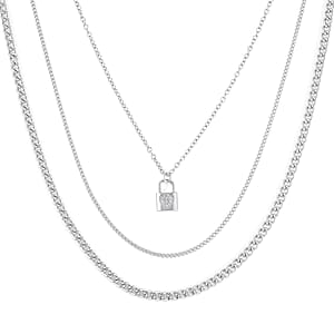 Blue and Multi Color Austrian Crystal Set of 3 Necklace with Evil Eye Charm 17-19 Inches in Silvertone