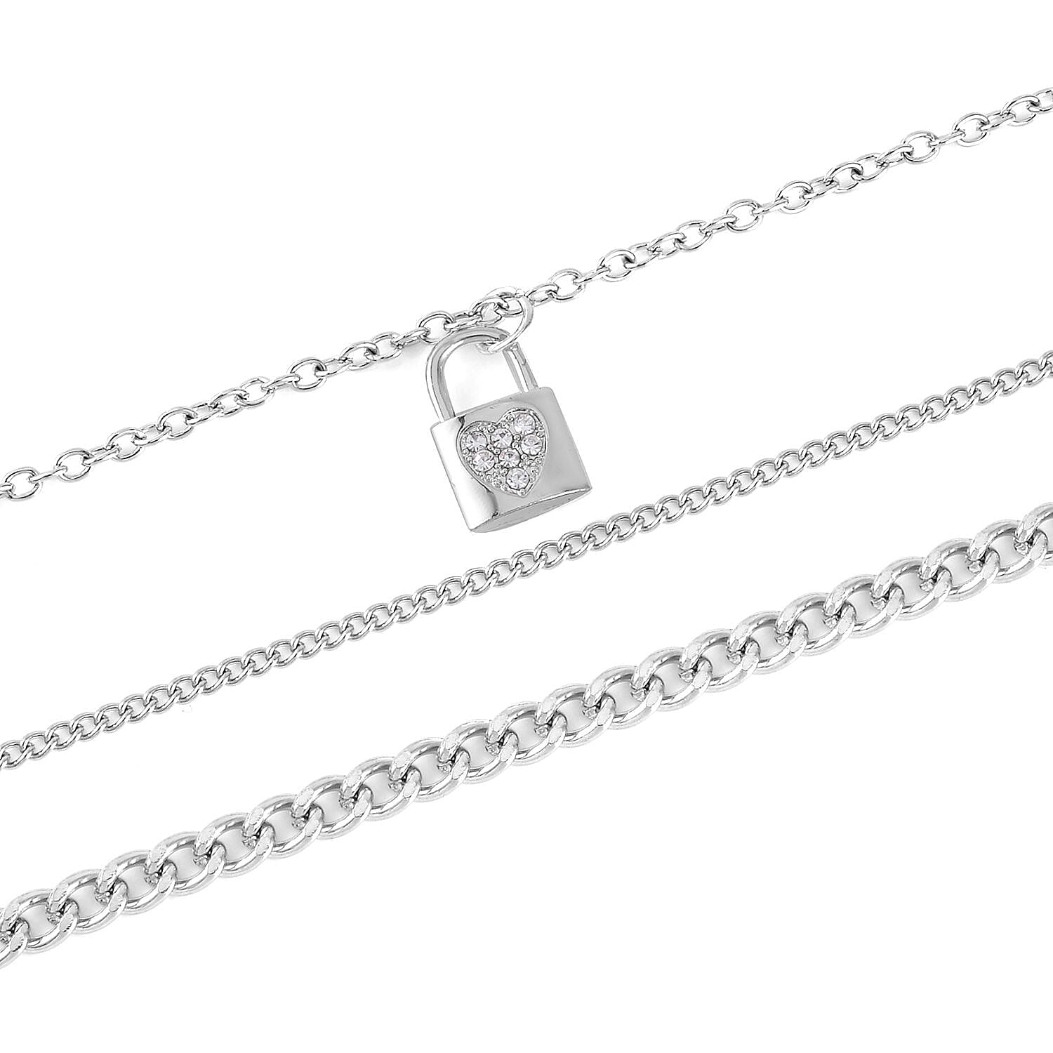 White and Multi Color Austrian Crystal Set of 3 Necklace 17-19 Inches in Silvertone