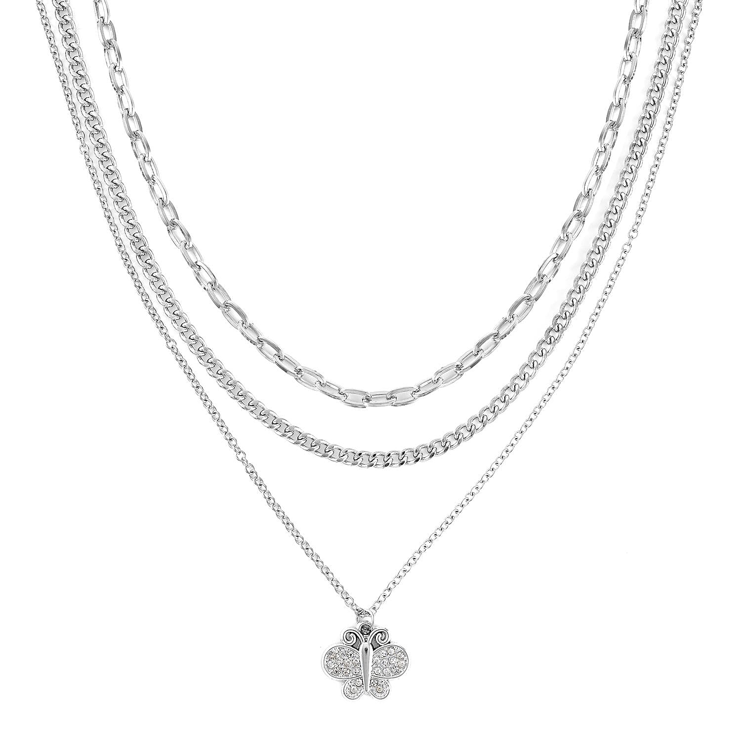 White and Multi Color Austrian Crystal Set of 3 Necklace 17-19 Inches in Silvertone