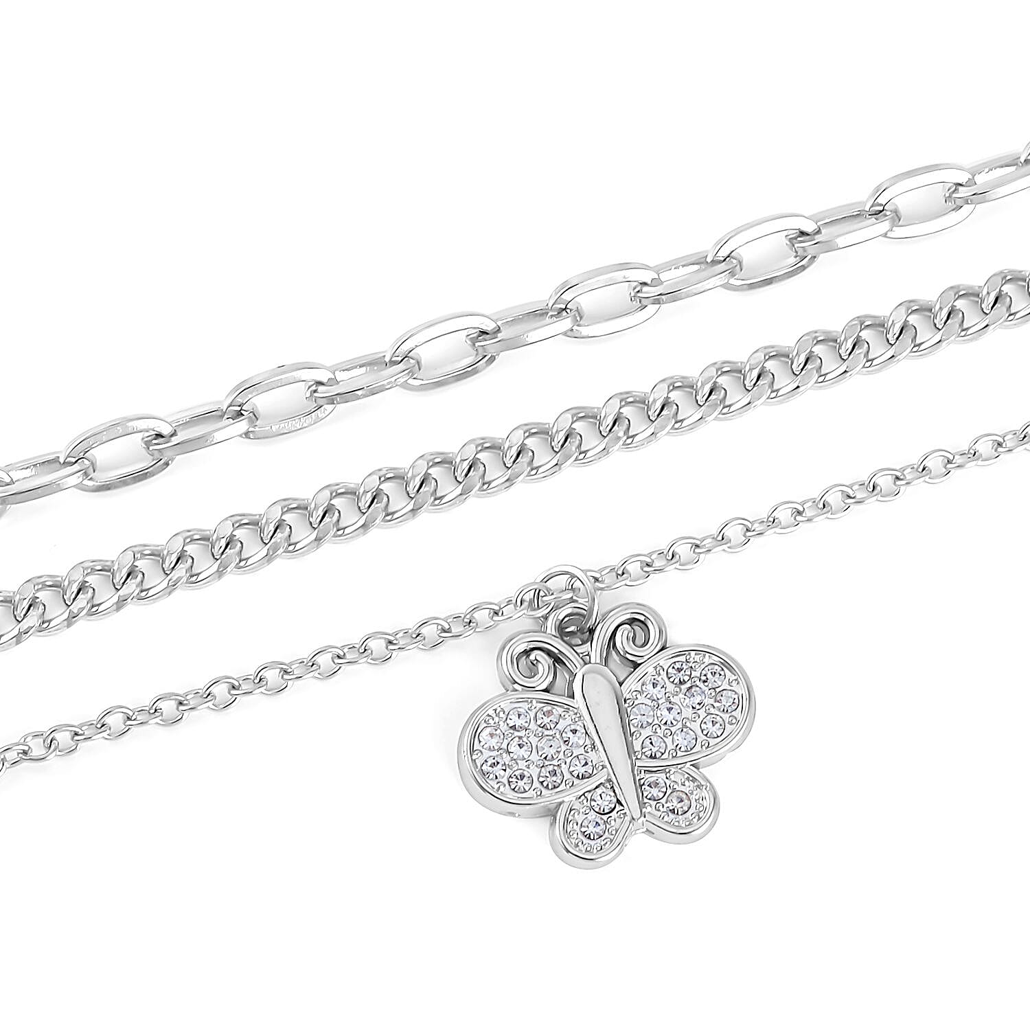 White and Multi Color Austrian Crystal Set of 3 Necklace 17-19 Inches in Silvertone