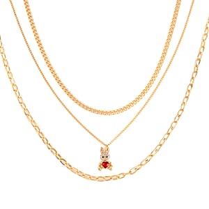 Red with Multi Color Austrian Crystal Set of 3 Necklace with Rabbit Charm 17-19 Inches in Goldtone