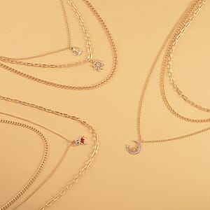 Red with Multi Color Austrian Crystal Set of 3 Necklace with Rabbit Charm 17-19 Inches in Goldtone