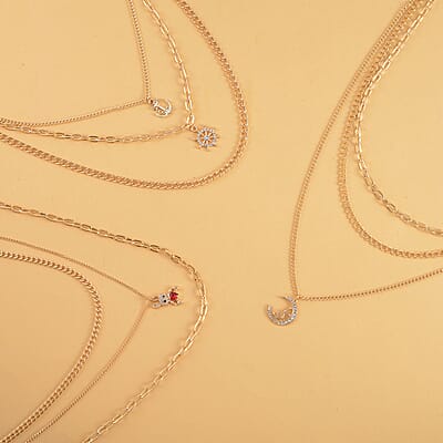 Red with Multi Color Austrian Crystal Set of 3 Necklace with Rabbit Charm 17-19 Inches in Goldtone