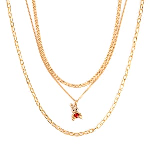 Red with Multi Color Austrian Crystal Set of 3 Necklace with Rabbit Charm 17-19 Inches in Goldtone