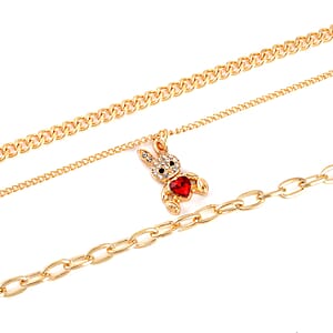 Red with Multi Color Austrian Crystal Set of 3 Necklace with Rabbit Charm 17-19 Inches in Goldtone
