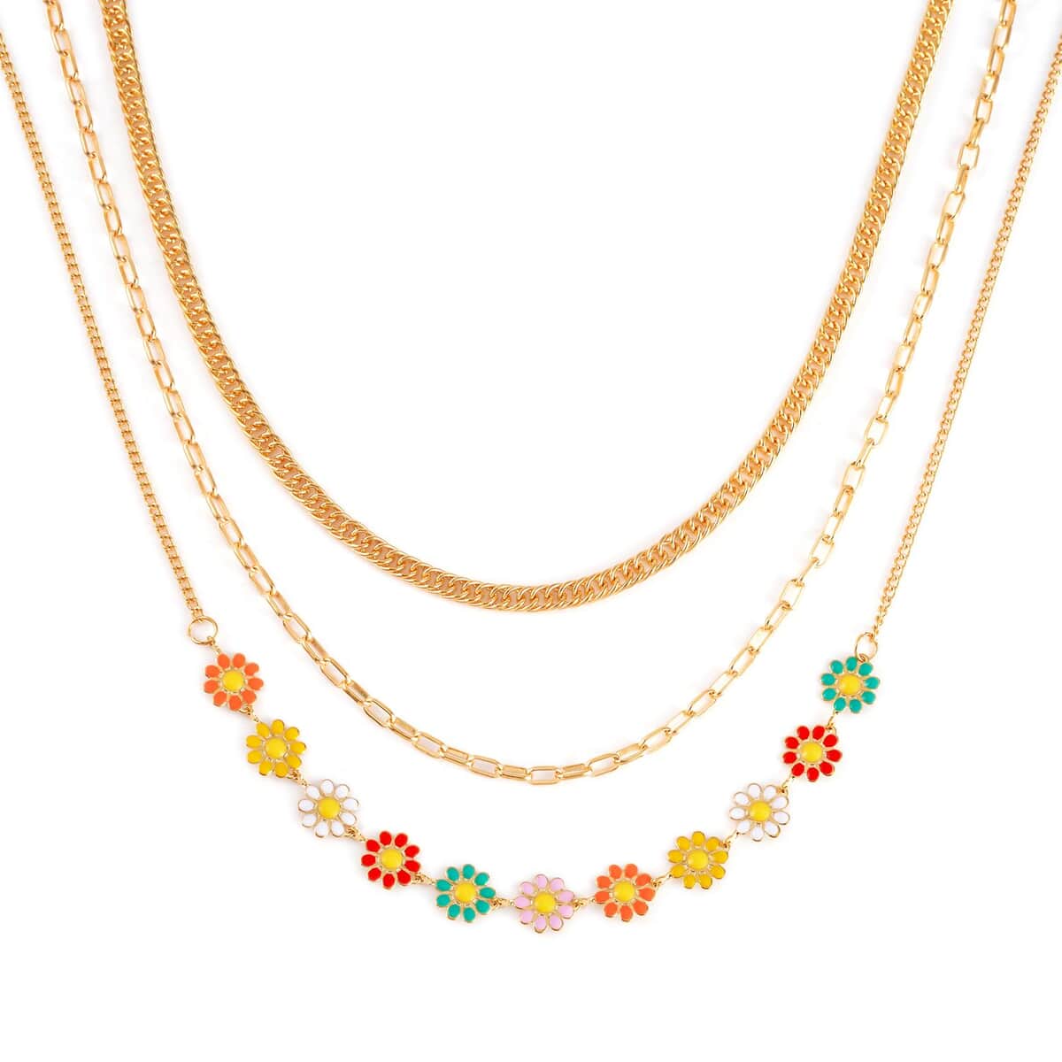 Multi Color Enameled Set of 2 Necklace 17-19 Inches in Goldtone image number 0