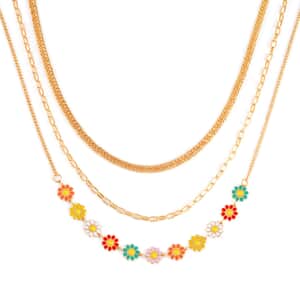 Multi Color Enameled Set of 2 Necklace 17-19 Inches in Goldtone