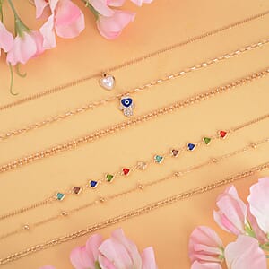 Simulated Pearl, White and Multi Color Austrian Crystal Enameled Set of 2 Necklace (16-18/ 17-19 Inches) in Goldtone